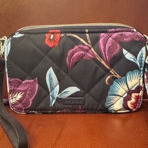 Vera Bradley Black Quilted Crossbody with Floral Print